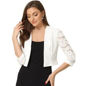 Lace Bolero Shrug Dress Wedding Open Front Panel Lace Cardigan White